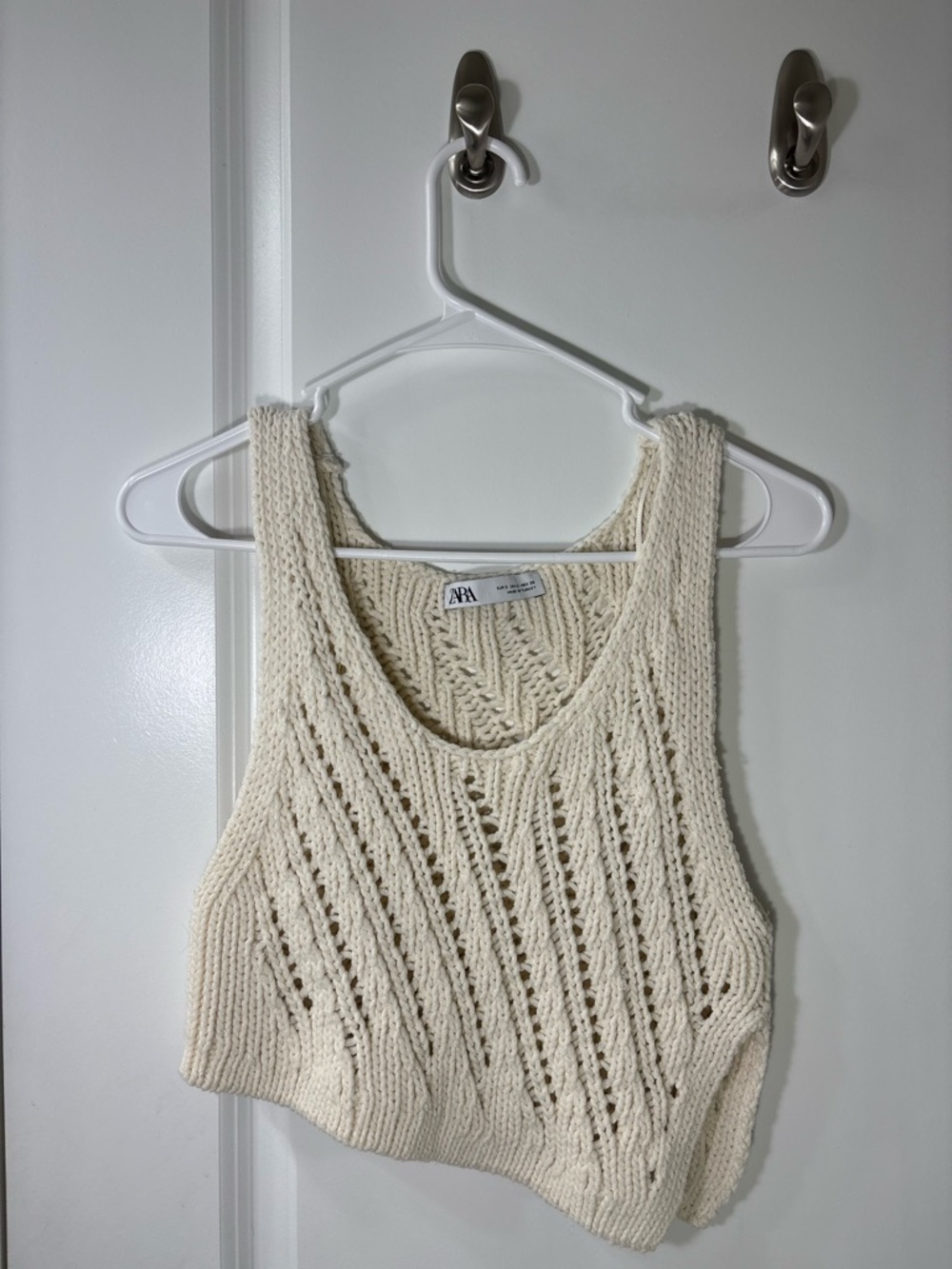 ZARA Cream Openwork Cropped Knit Tank